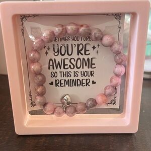 Pink Beaded Bracelet with Heart Charm